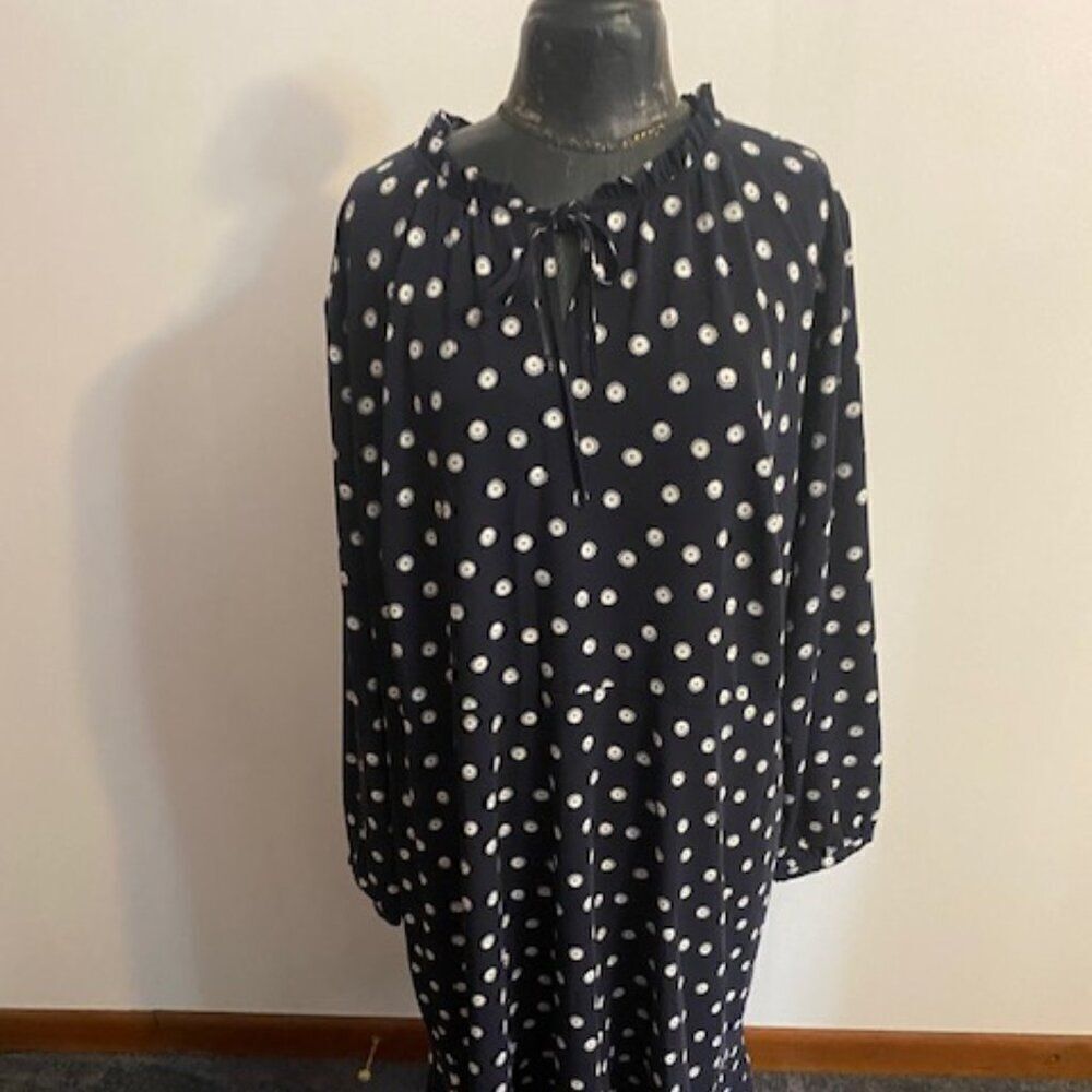 Loft Plus Navy/White Floral Polka-dot long sleeves Flare dress, size 22